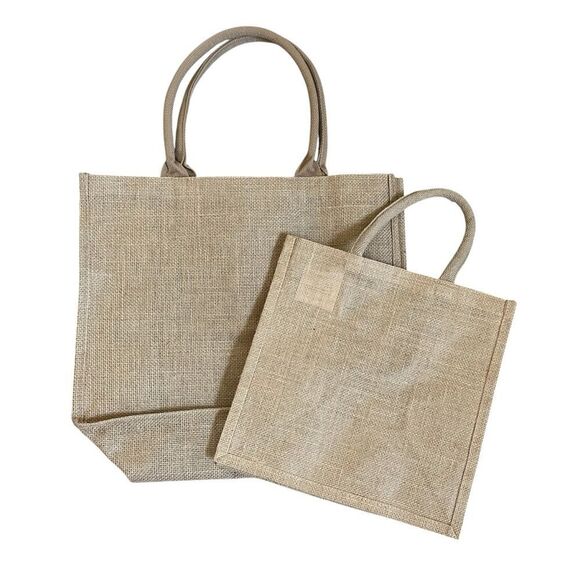 Jute Tan Tote Bag Rafia Set of 2 Beach Picnic Travel Cottagecore Casual Totes - Picture 1 of 8